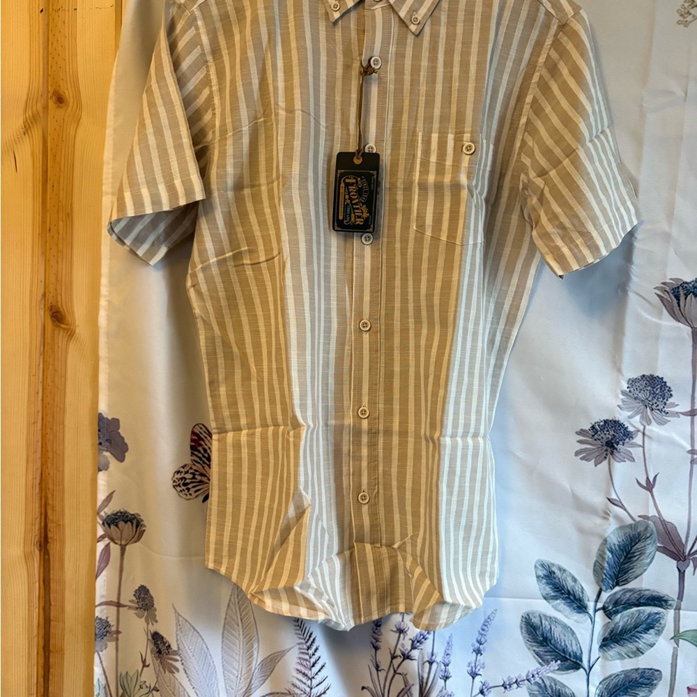 Men's Beige Striped Casual Button Down Shirt